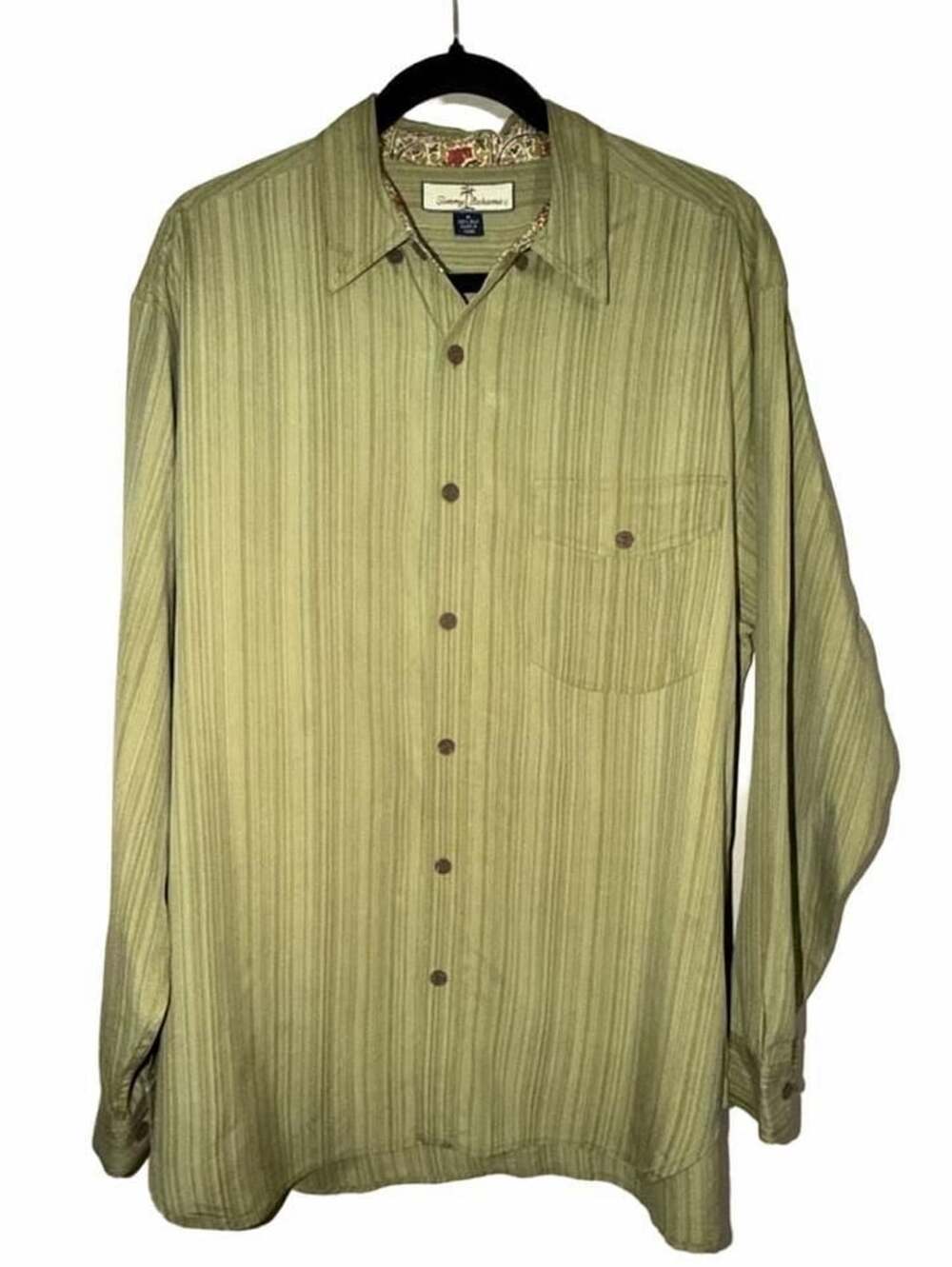 Tommy Bahama 100% Linen Green Long Sleeve Button-Down Shirt Size M